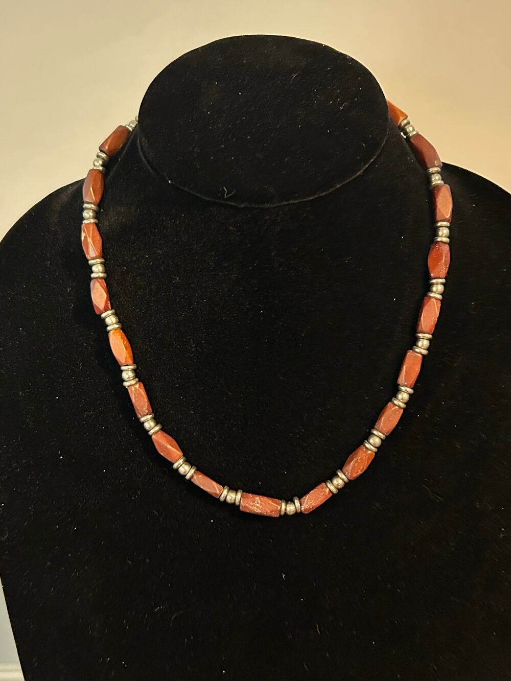 Vintage Chunky Wood Silver Bead Necklace Men Boho Hip Hop 19"